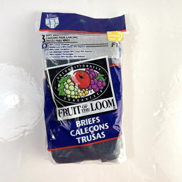 VTG Boys Fruit Of The Loom Briefs 3X 3 Pack Preshrunk Cotton Underwear 2000 Y2K - Picture 1 of 6